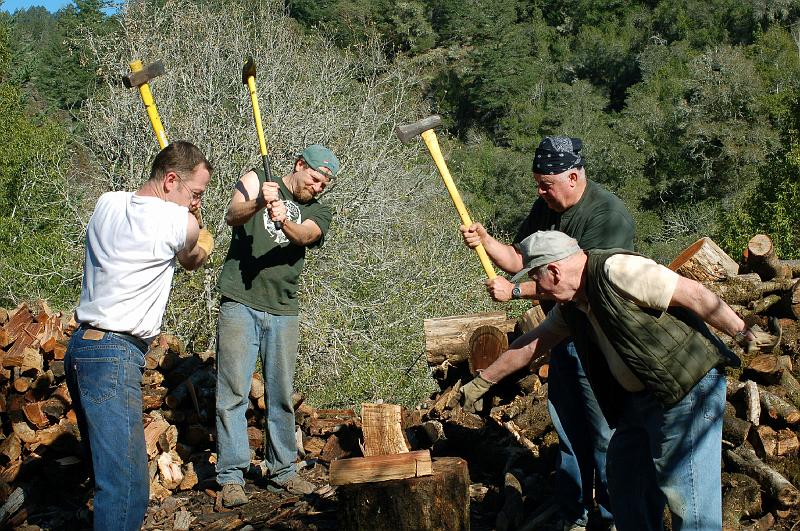 Group Swinging Axes.jpg - Bruce Raby (lower right) directs where the axes should go.